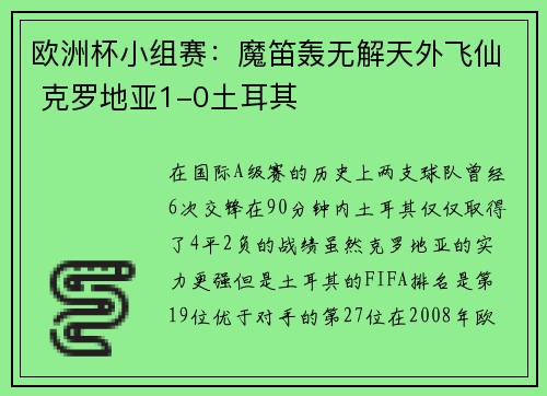 欧洲杯小组赛：魔笛轰无解天外飞仙 克罗地亚1-0土耳其